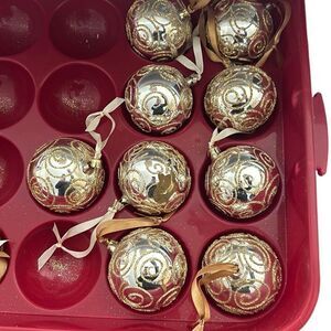 Set of 9 Silver & Gold Glittered Swirl Glass Bulb Ornaments